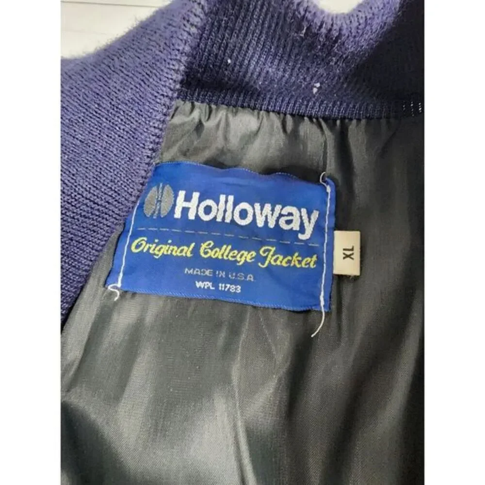 Vtg College Holloway Jacket CK& Mens XL Black Varsity Letterman‎ Wool/Leather